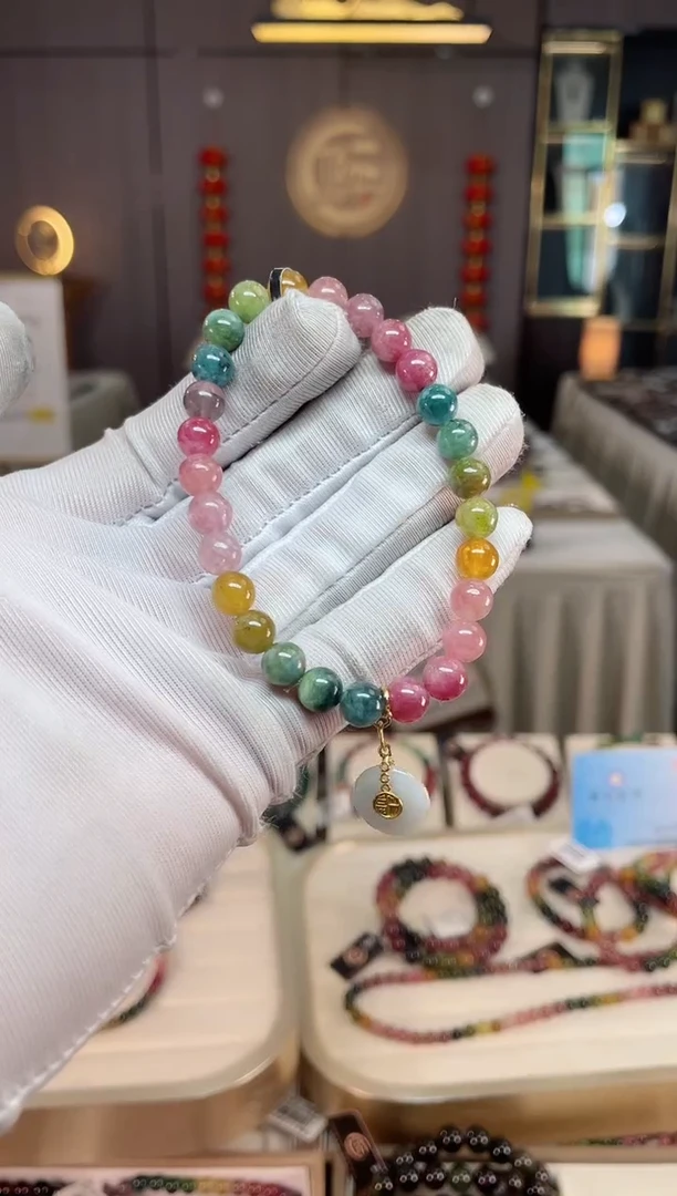 未镶嵌老矿碧玺彩虹单圈手串7mm+碧玺xion多样性发一条