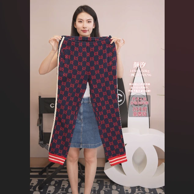 95新 GUCCI/古驰 麦殿/棉长裤老花红色M码/250528LJXTX16