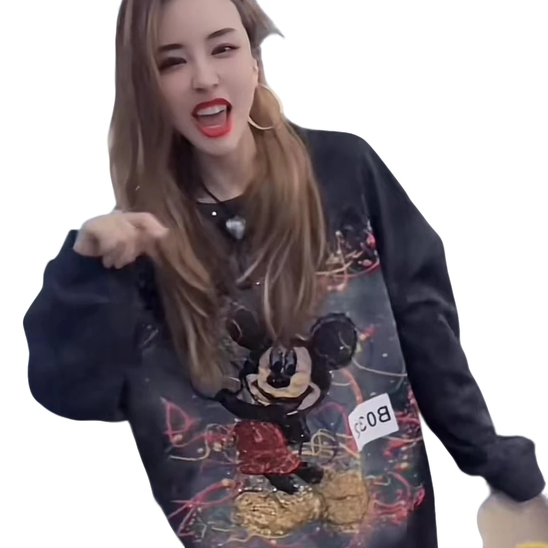 米奇卫衣-2024新款-设计宽松大版洋气百搭宽松显瘦套头休闲印花卫