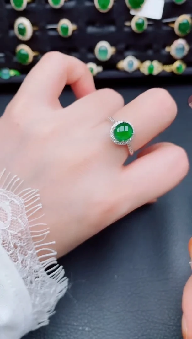 【闪购商品】翡翠戒指银S925镶嵌天然a货翡翠125