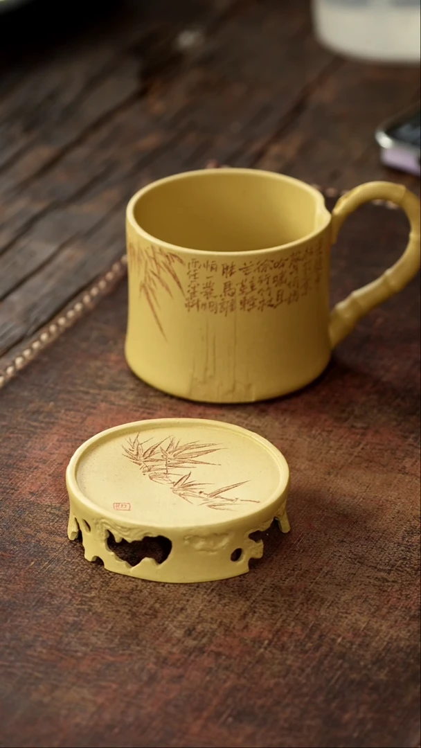 茶杯紫砂非遗茶器-小字定风波盖杯（本绿）