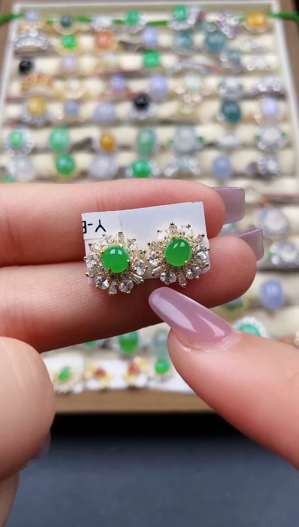 银S925镶嵌翡翠耳饰100