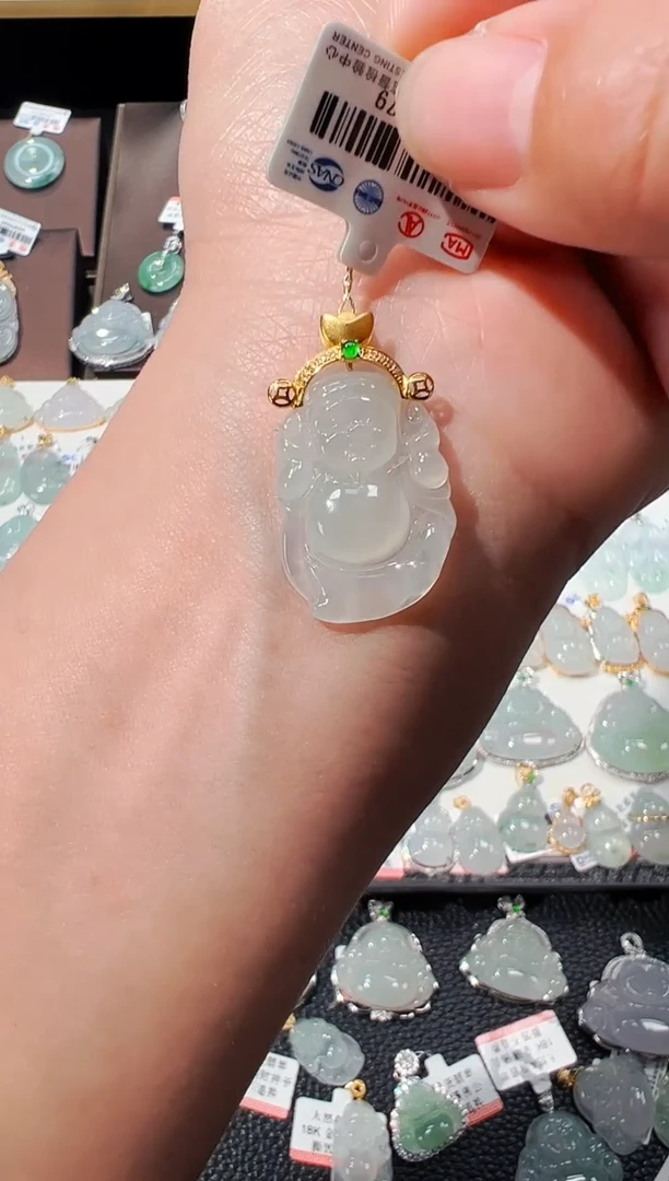 【闪购商品】翡翠吊坠(不含链)18K金镶嵌财神爷吊坠979