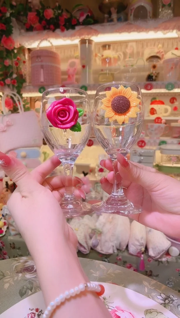 花朵高脚红酒杯2个——手工制作品质好！