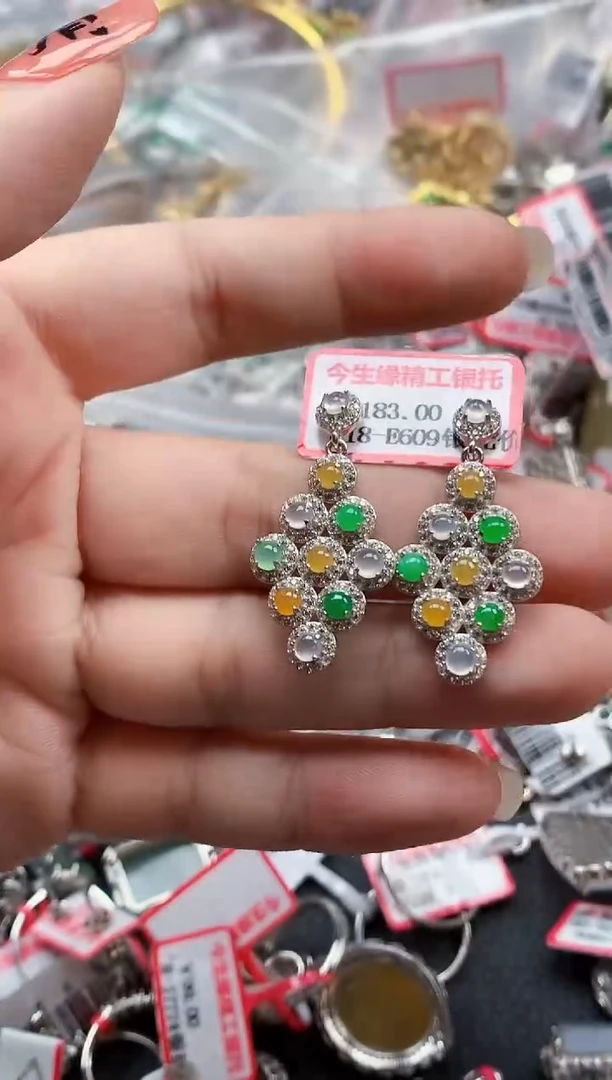 银S925镶嵌戒指翡翠天然A货缅甸翡翠