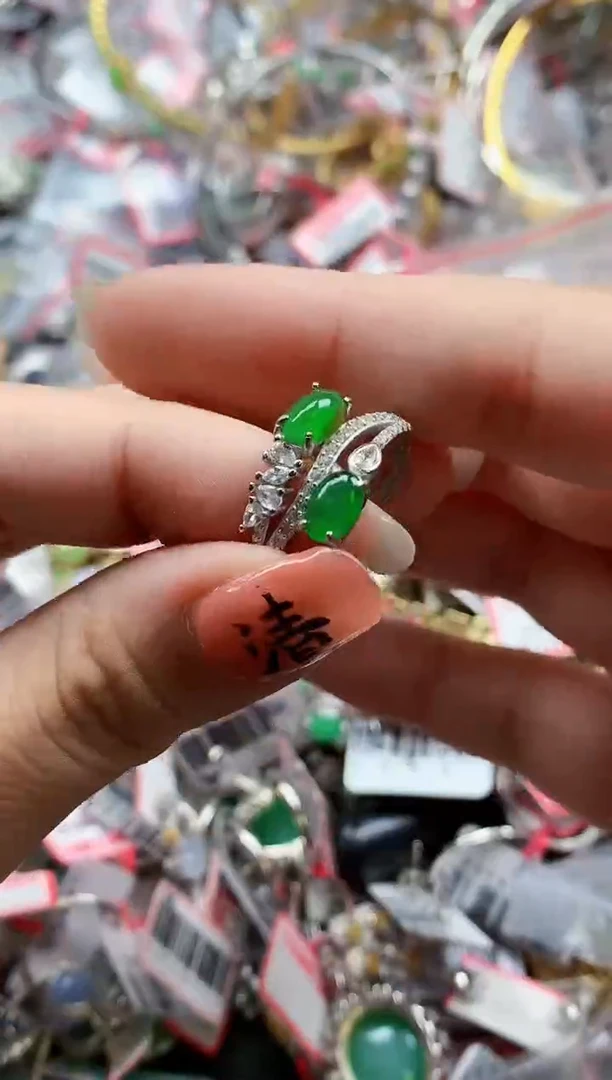 银S925镶嵌戒指翡翠天然A货缅甸翡翠