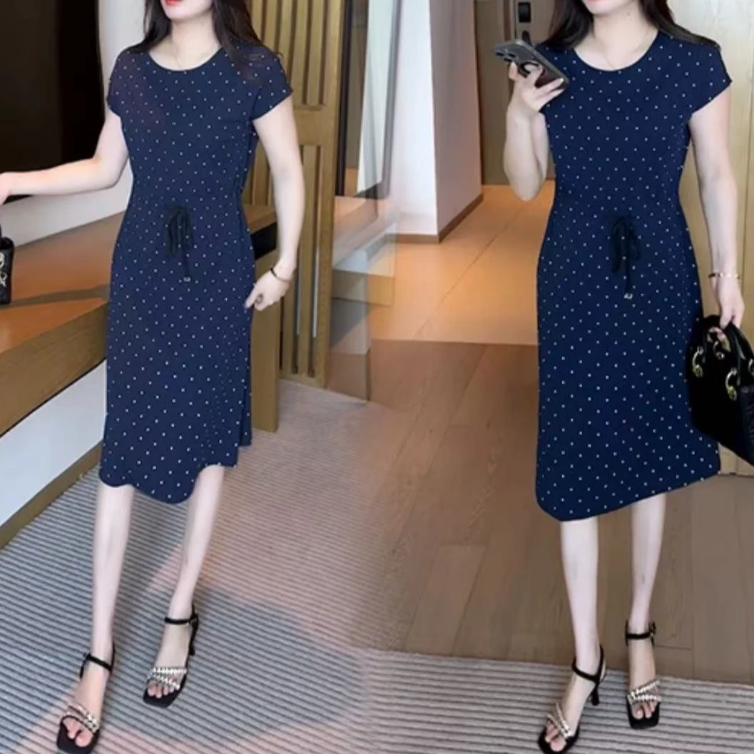 连衣裙女2025夏季新款气质显瘦遮肉时尚休闲减龄条纹中长款裙子