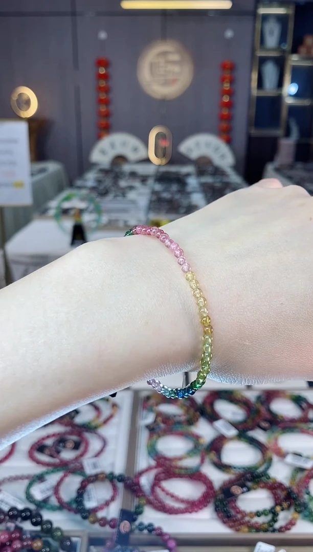 未镶嵌老矿碧玺彩虹单圈手串3mm+碧玺dan多样性发货一条