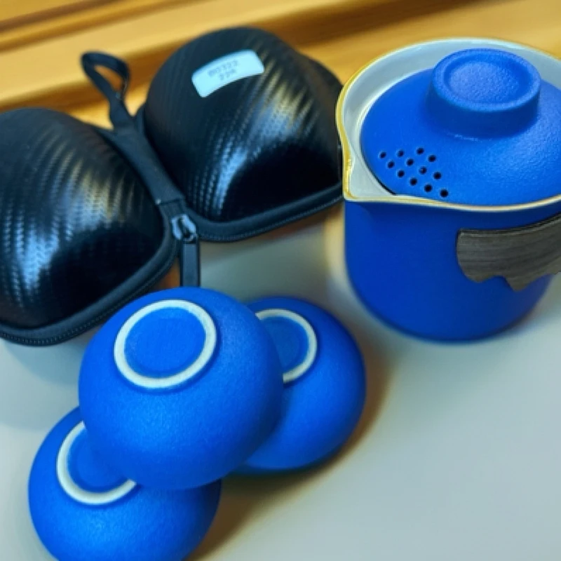 B0322青天蓝手抓壶一壶三杯