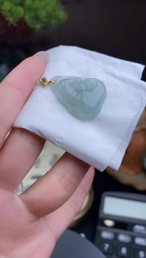 吊坠(不含链)18K金镶嵌翡翠如意18K金扣镶嵌@@CMT