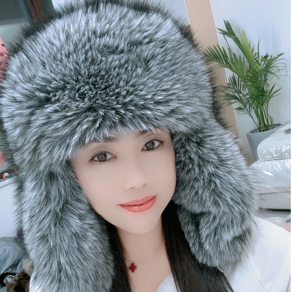 秋冬季保暖抗寒时尚百搭大毛银狐雷锋帽