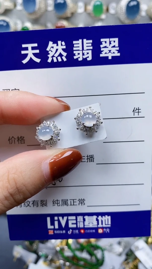 翡翠银S925镶嵌耳饰450