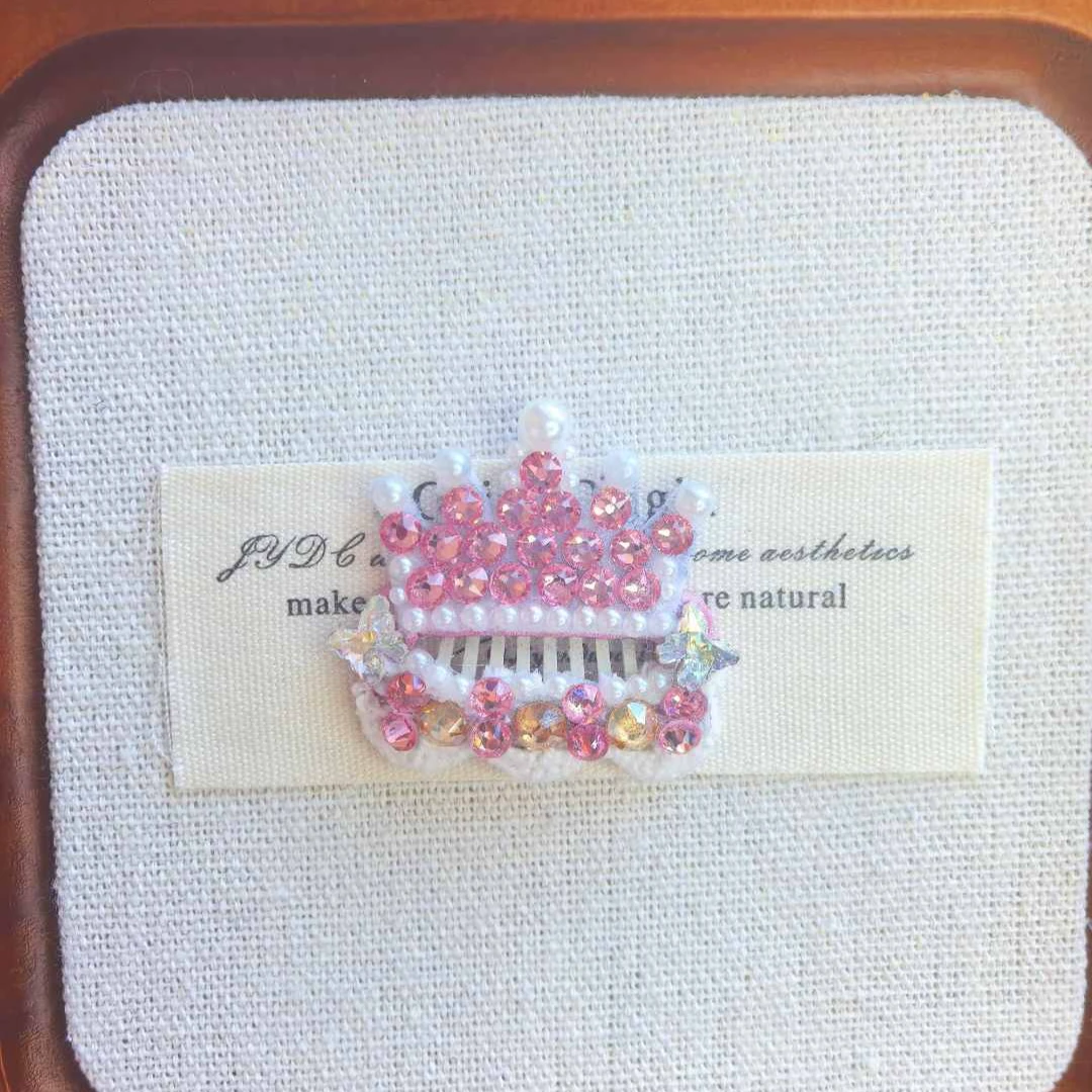 粉色满钻BB夹皇冠 爆闪宠物发夹 马尔济斯小狗通用头饰碎发夹