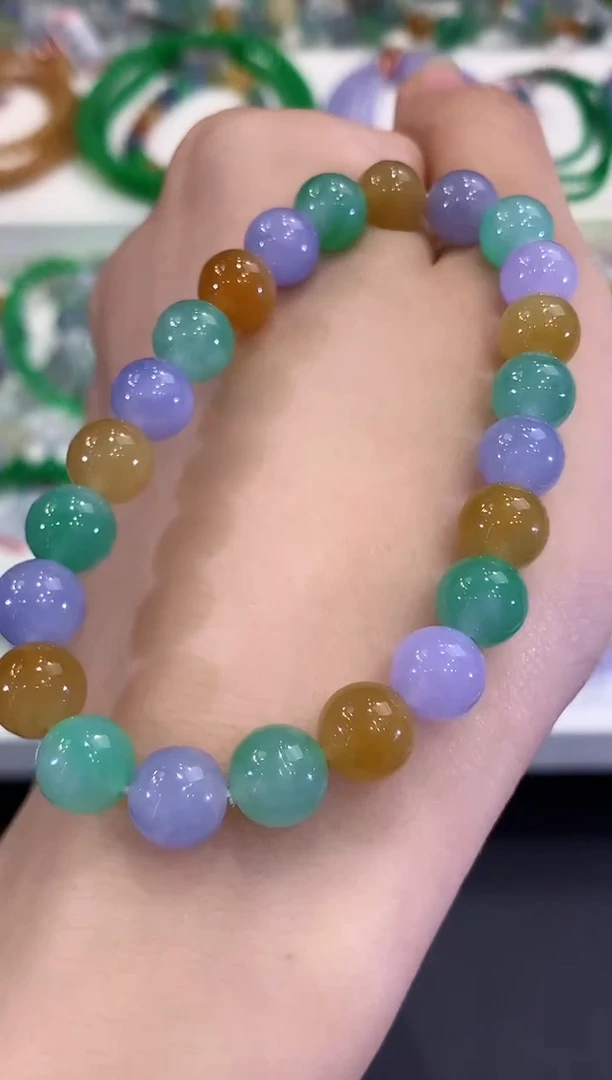 未镶嵌手串翡翠C410 紫货有色差