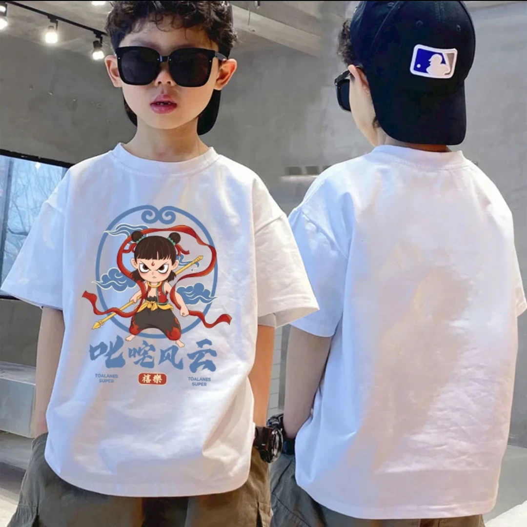 052儿童短袖爆款哪吒夏季男女童休闲上衣中大童套头