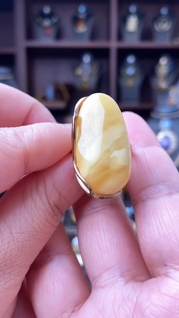 【闪购商品】琥珀戒指银S925镶嵌戒指