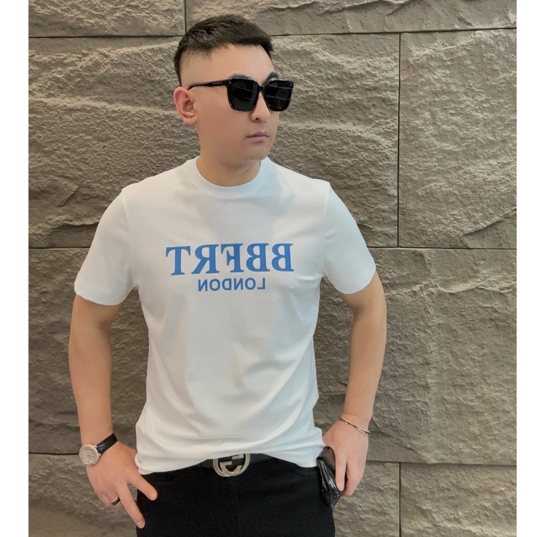 GCONE夏季男士高品质桑蚕丝圆领时尚休闲百搭舒适透气印花半袖T恤