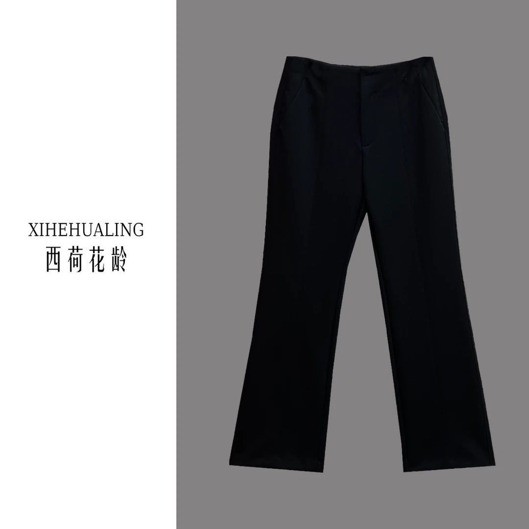 【刺绣小微辣】新款气质连腰显瘦弹力鱼骨线九分微辣裤K59002