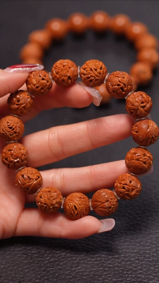 手串橄榄核1.5镂空鸟语花香