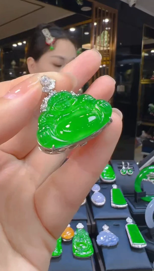 吊坠(赠链)银S925镶嵌翡翠005（多样性发其一）