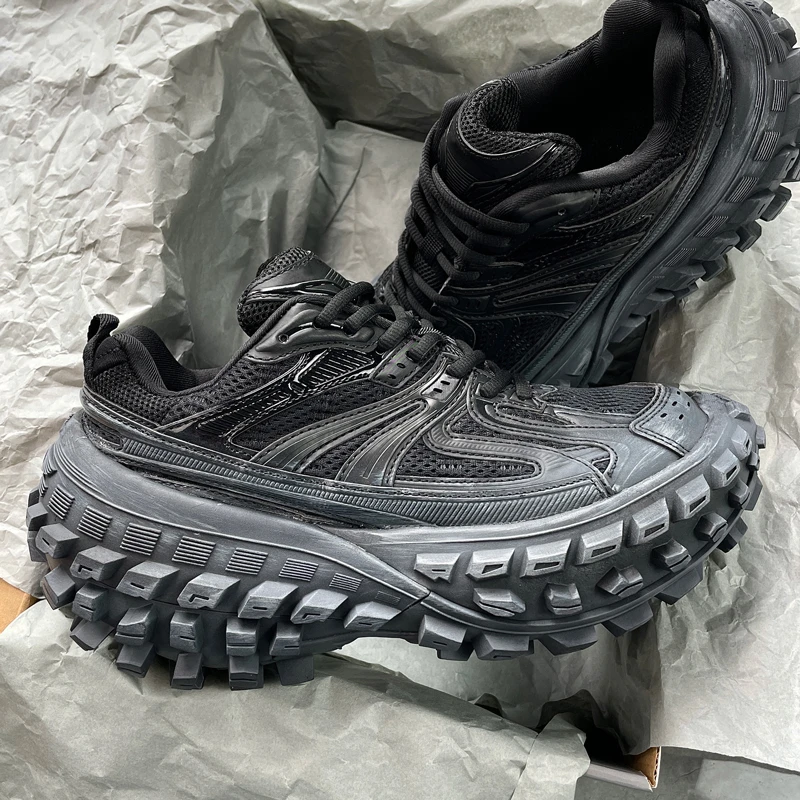 巴家新款轮胎鞋子男款2025夏季时尚休闲百搭厚底增高轻奢老爹鞋潮