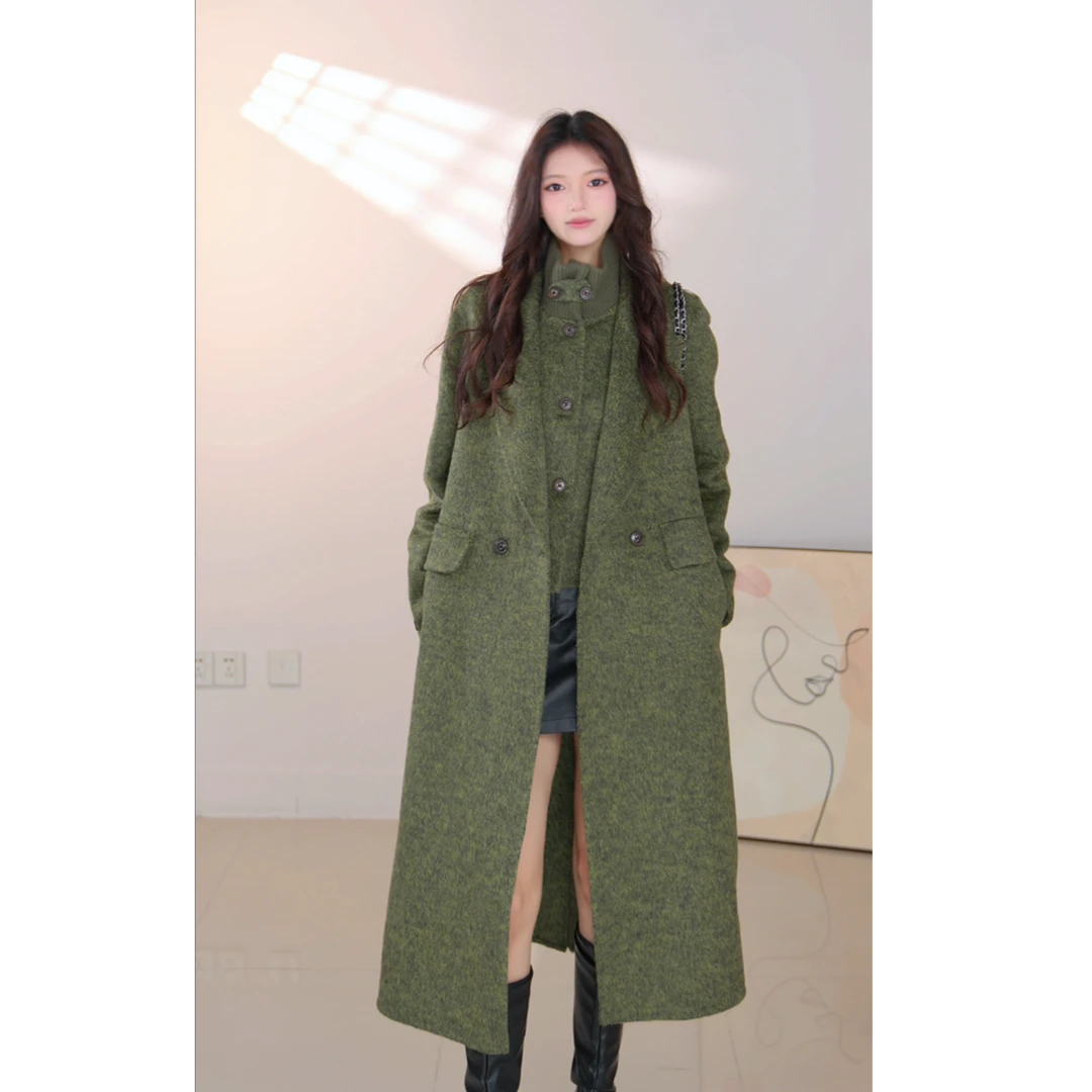 (婳芯)双面羊毛大衣春秋冬慵懒大衣秋冬新款韩版毛呢外套女25058