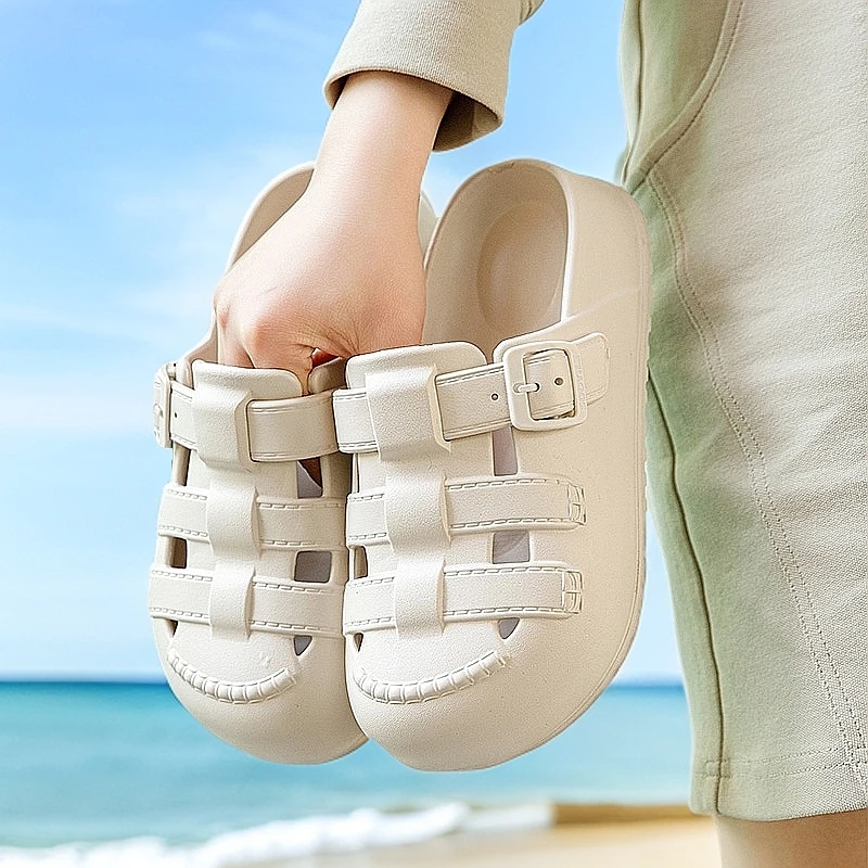 防滑洞洞鞋女款夏季外穿厚底防臭懒人鞋一脚蹬eva包头半拖凉拖鞋