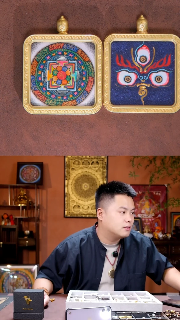 卷轴画双面坦诚黑三眼青金唐卡4x4