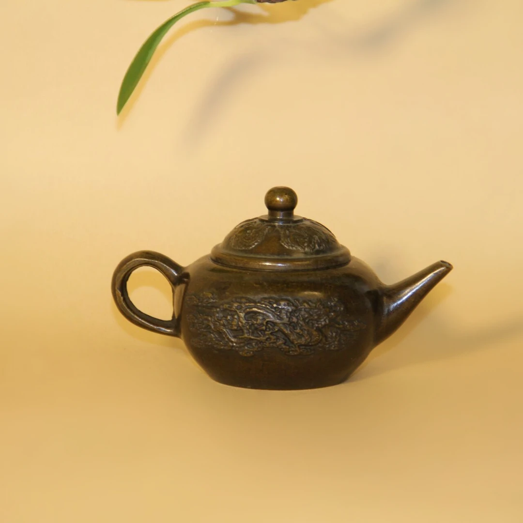 纯铜龙凤纹小号铜壶摆件客厅茶室桌面办公室复古精致送礼摆件