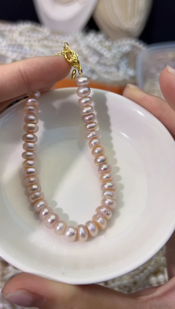 【闪购商品】淡水珍珠16未镶嵌算盘珠*强光珍珠手链7mm