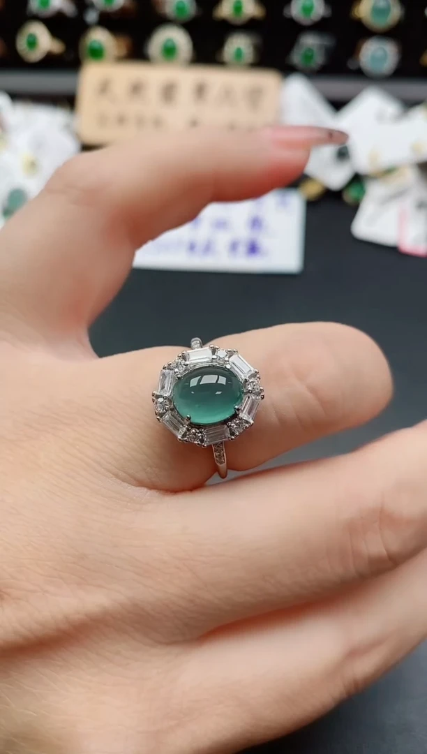 银S925镶嵌戒指翡翠1