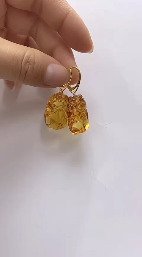 【闪购商品】琥珀裸石银S925镶嵌花珀耳坠