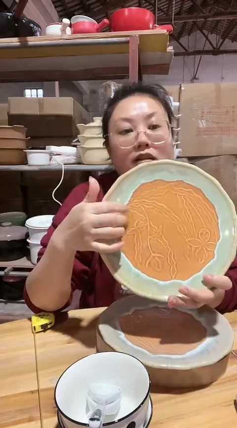 陶瑕疵咖色盘子两个不能明火