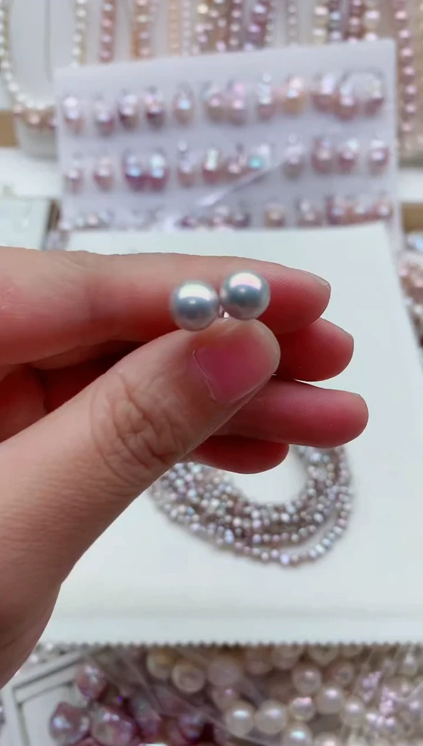 银S925镶嵌淡水珍珠耳钉多样性发其一，非无暇