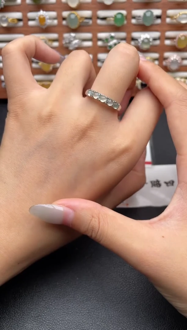 翡翠戒指银S925镶嵌带色一物一证一礼盒