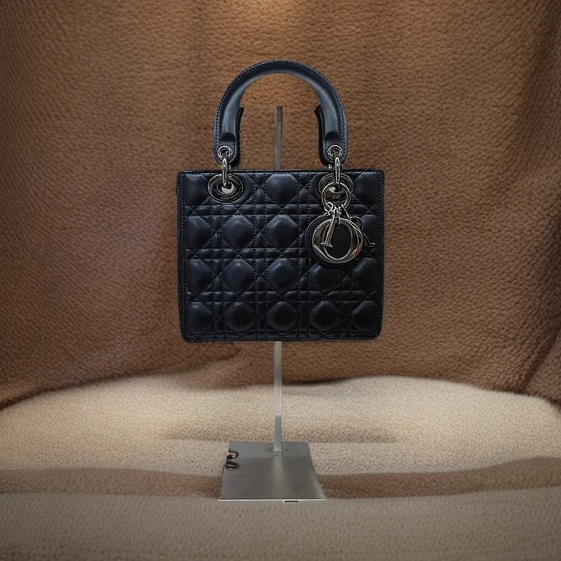 95新 DIOR/迪奥 安洁利严选 四格戴妃黑银 手提斜挎包 382
