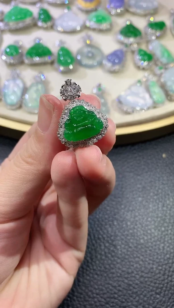 翡翠18K金镶嵌吊坠(不含链)C48翡翠