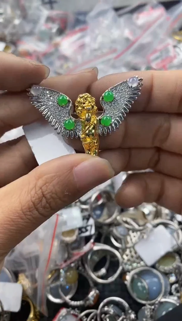 银S925镶嵌戒指翡翠10             8