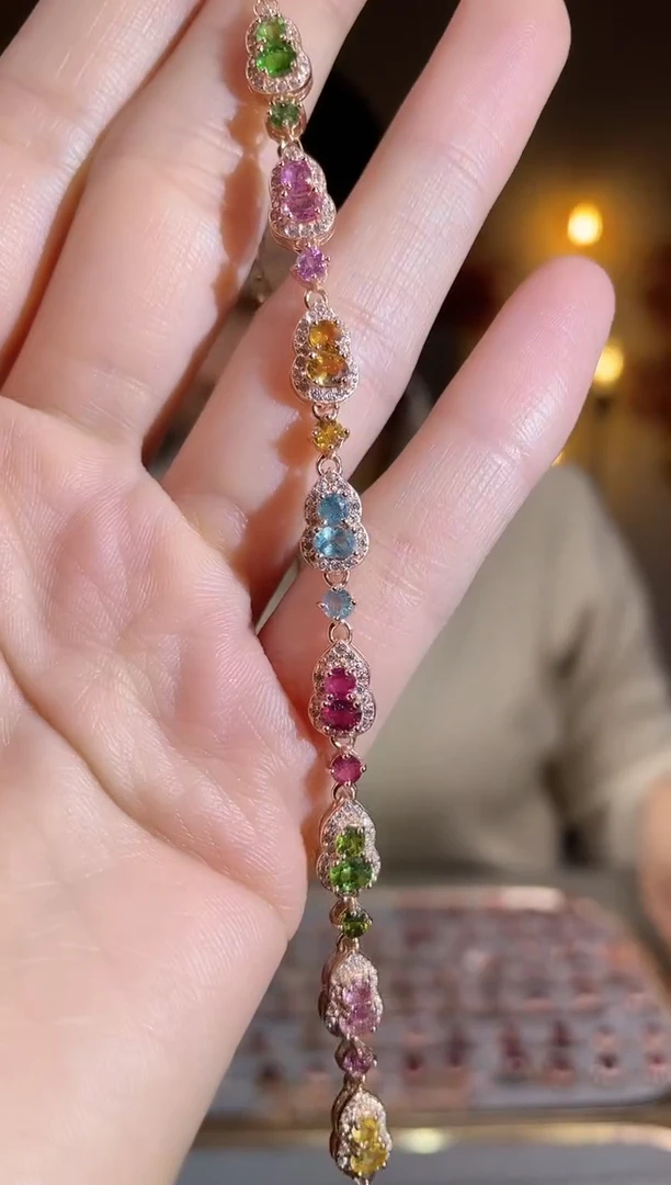 银S925镶嵌手链碧玺手链