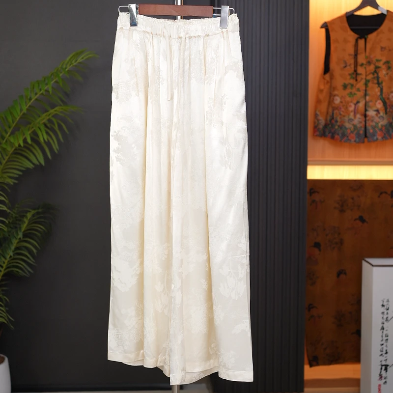 【湖心亭】宽版重磅花萝提花新中式中国风复古中年休闲阔腿裤洋气