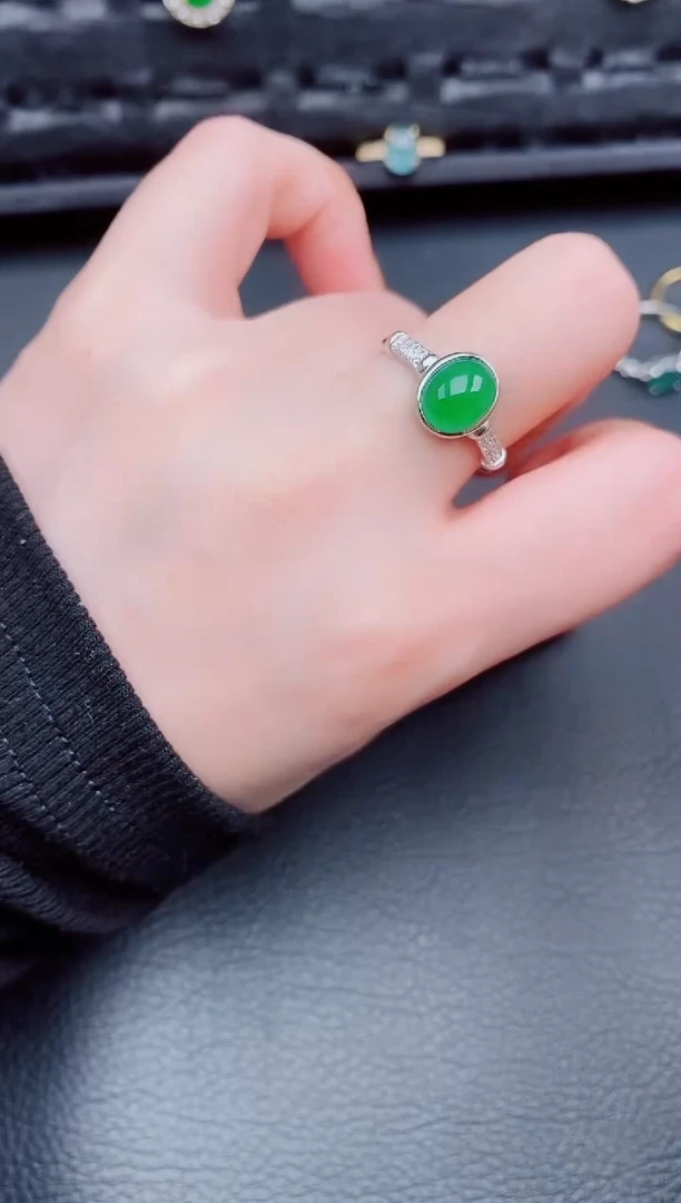 【闪购商品】翡翠戒指银S925镶嵌天然a货翡翠162