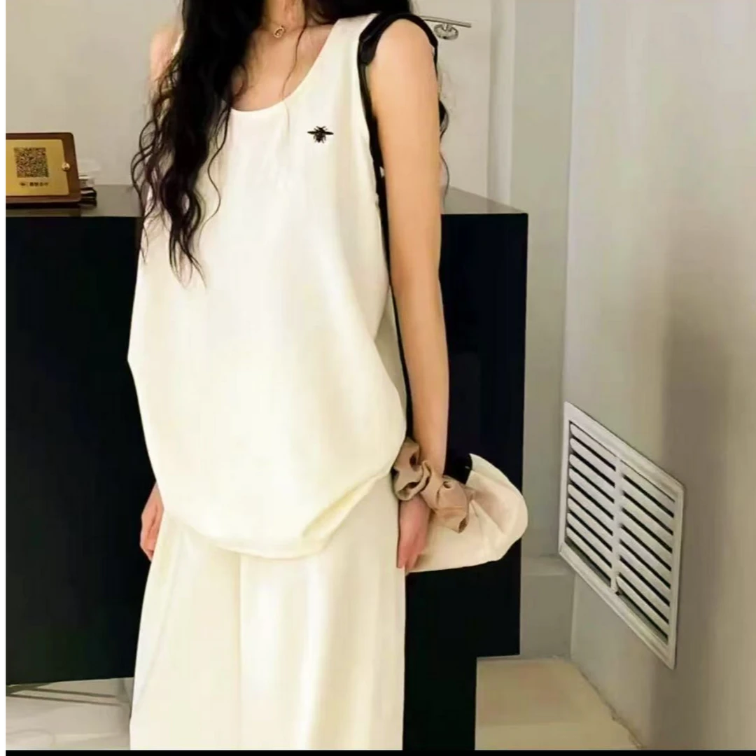 7761-欧货套装（无袖背心+长裤）（奶白）两件套