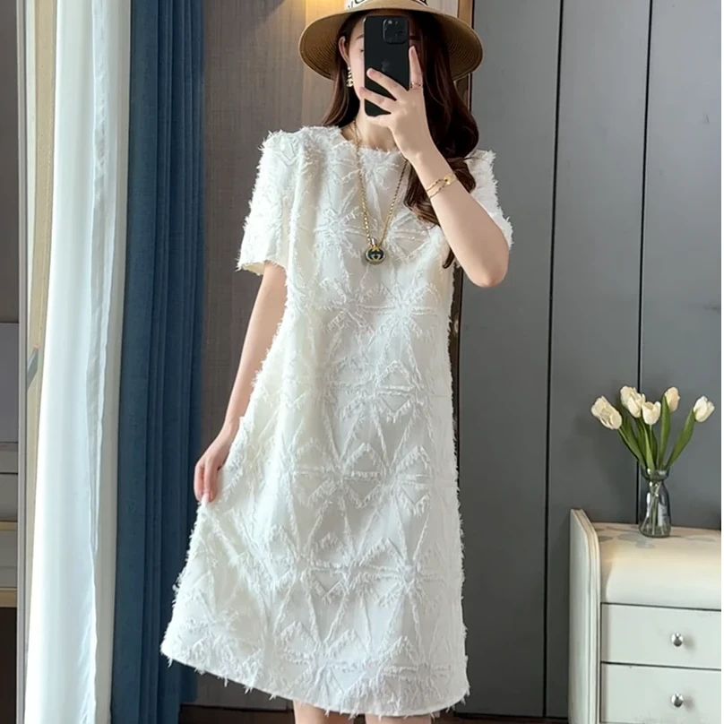 【现货+运费补贴】新款夏季法式显瘦设计师感温柔正肩宽松连衣裙