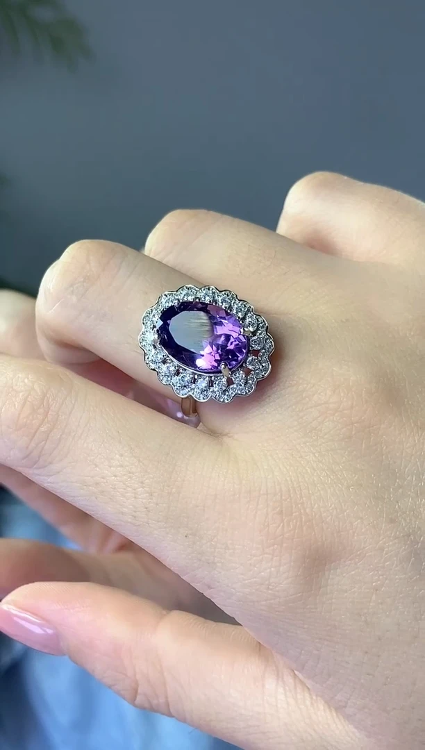 银S925镶嵌戒指紫晶。