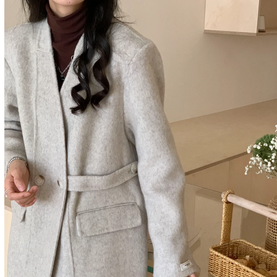 冬季新款（雨中巴黎）时尚V领绵羊毛大衣8280