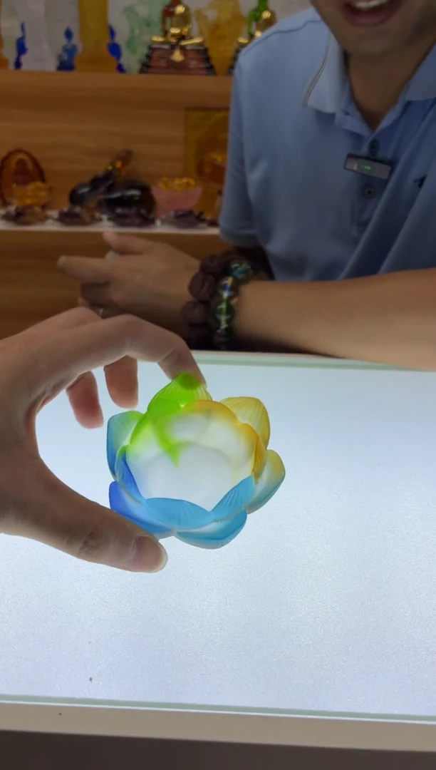 琉璃手工艺品二层莲花烛台彩色7公分
