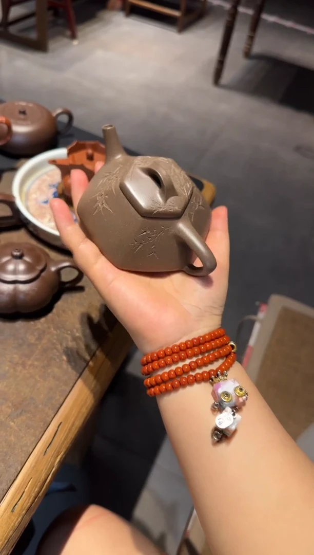 茶壶紫砂小*柴六方石瓢 清灰老段