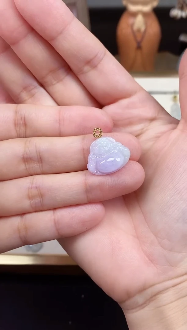 吊坠(不含链)18K金镶嵌翡翠佛公18K金扣镶嵌@@CMT5950