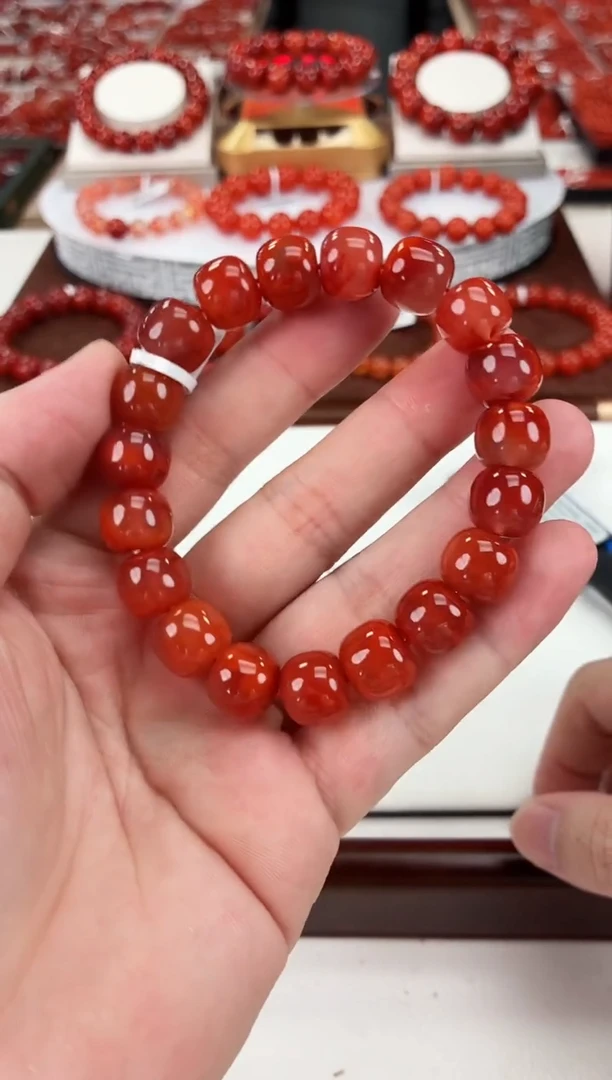 南红玛瑙瓦西老型手串12+未镶嵌一个/条