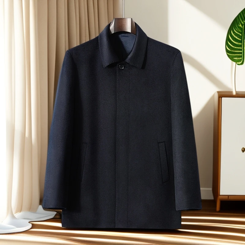 九九羊绒中长款羊绒风衣100%小山羊绒商务羊绒大衣翻领正宗山羊绒